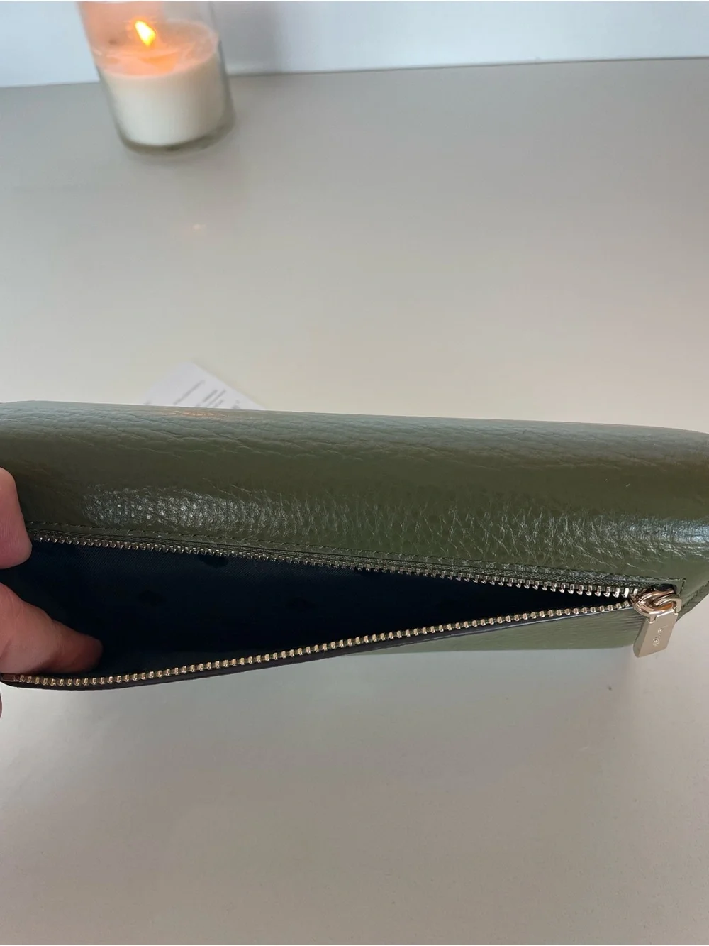 kate spade Olive Green Pebbled Leather Mini Wallet with Gold Hardware